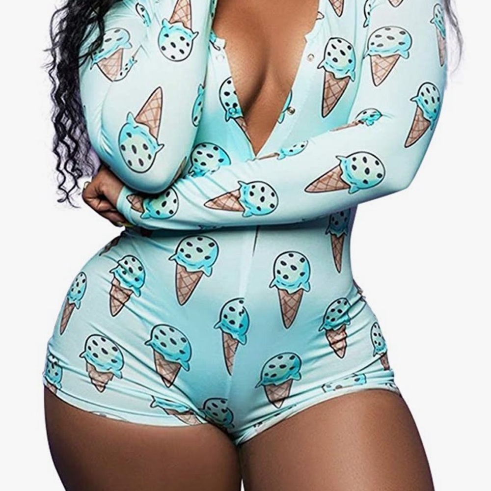 Shorts One Piece Bodycon Pajamas Rompers Onesies Women ice cream